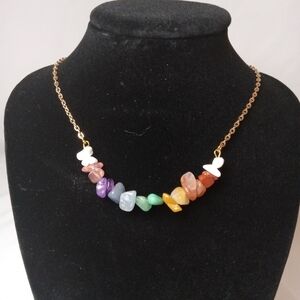 Hand Crafted Rainbow Chakra Necklace Gold-Toned